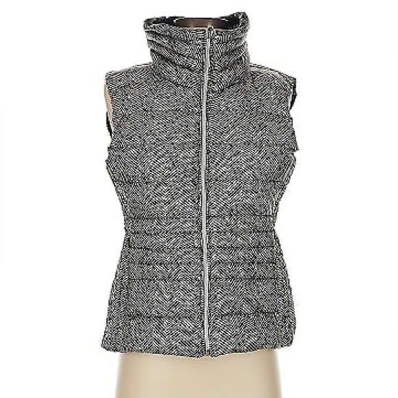 Size L Vince Camuto Herringbone Puffer Vest, Collar and 2 zipped Pockets, Gray - Picture 1 of 5